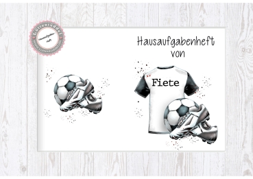 Preview: zuckersüßes Schulheft Umschlag mit Name Fußball Hausaufgabenheft in seperater Hochwertiger Hülle von Lüttentüddel®